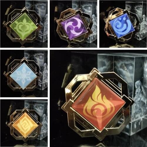 Eye of God Anime Metal Accessories Game Genshin Impact Cosplay Element Badge Project Fire Water Thunder Rock Grass Ice Keychain
