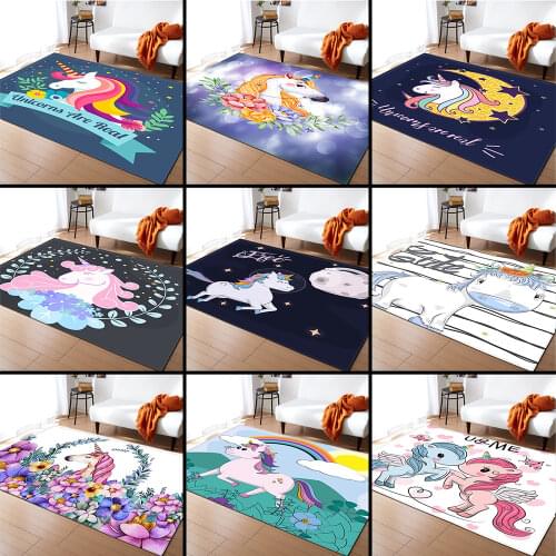 Cartoon Unicorn Carpets Kids Play Mat Flannel No-slip Girls Room Decor Bedside Area Rug Sofa Large Rugs Carpet for Living Room