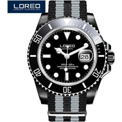 LOREO Mens Watches Top Brand Luxury Diving Fashion Stainless Steel Wristwatches Man Seagull Mechanical Waterproof 200M Watch