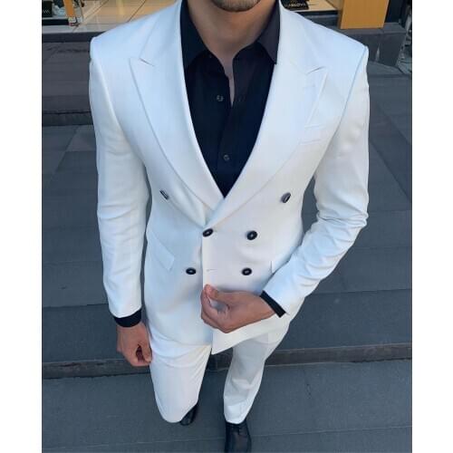Men Suit slim fit Tuxedos 2 piece V Neck Double Breasted Jacket Patterned Notched Lapel Casual for Wedding (Jacket+Pants+Vest)