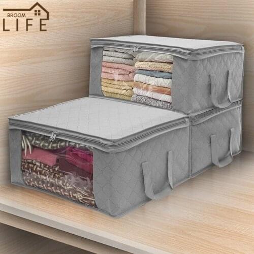 Non-Woven Fabric Clothing Wardrobe Organizer Bag Eco-Friendly Home Foldable Quilt Clothes Blanket Closet Box 3pcs/set Container