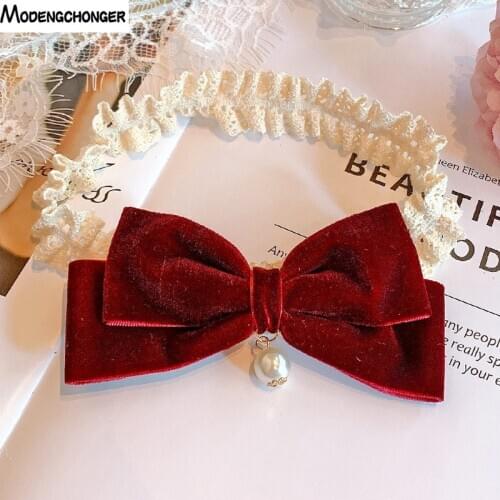 2020 New Fashion Baby Brithday Hair Band Velvet Wine Red Barrette Bow Hair Accessories Childrens Stamping Chiffon Headwear Hot