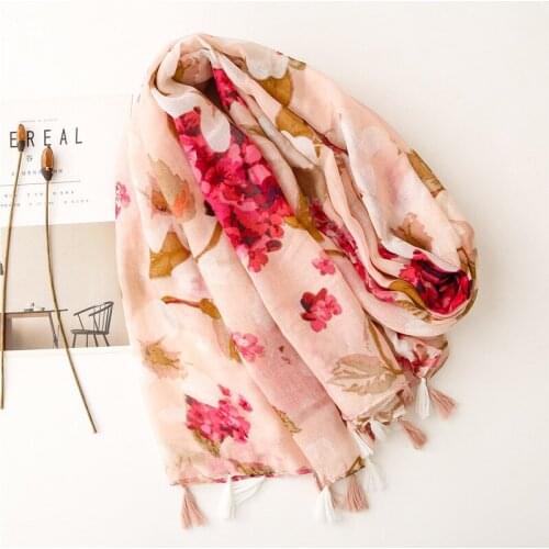 2021 Fashion Newest Floral Printed Pattern Printed Cotton Tassel Scarf Shawls Wraps 10pcs/lot