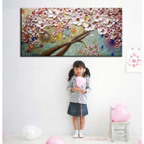 New handmade Modern Canvas on Oil Painting Palette knife Tree 3D Flowers Paintings Home living room Decor Wall Art 168036