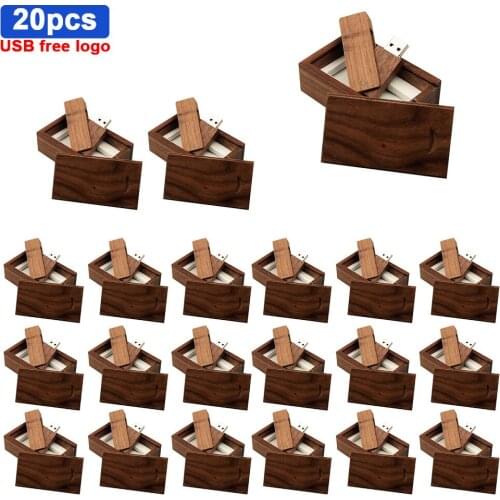 New bulk 20pcs free logo wooden + box flash usb 2.0 Flash Drive Pendrive 8GB 16GB 32GB 64GB 128gb menory stick Pen Drive U Disk