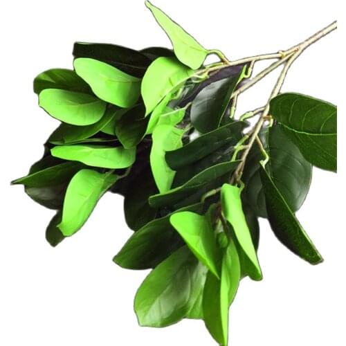 One Fake Jackfruit Leaf Bunch (3 stems/piece) Simulation Green Plant Greenery Ficus Lyrata for Home Office Table Decoration