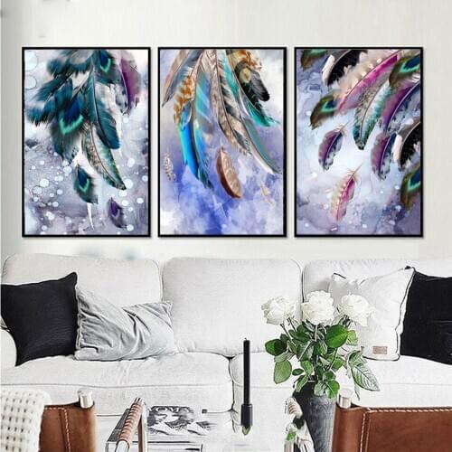 Full Square round diamond painting colorful Feathers Beautiful Animals mosaic sale diamond Embroidery living room decor N1002