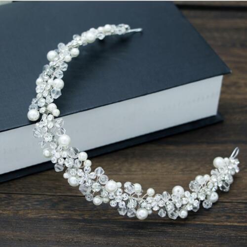 Bridal Bridesmaid Flower Girls Diamante Crystal Pearl Headband Rhinestone Wedding Prom Tiara Women Hair Accessories