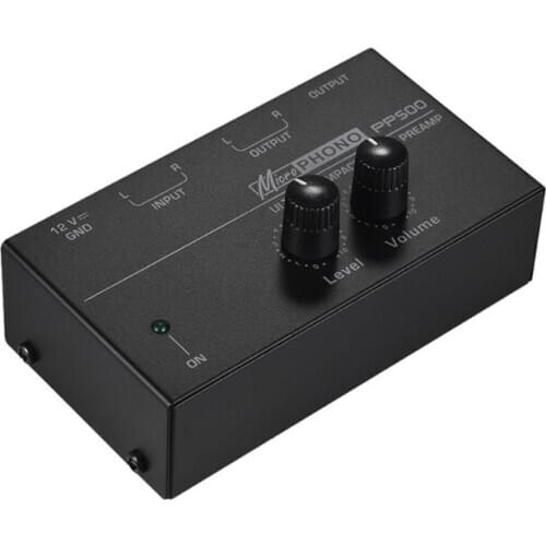 PP500 Phono Preamp Preamplifier with Level Volume Controls RCA Input Output 1/4" TRS Interfaces for LP Vinyl Turntable