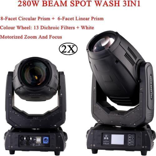2Pcs/Lot NWE 280W 10R Beam Spot Wash 3IN1 Moving Head Light DMX512 16/24CH Control channels Party DJ Disco Stage Club Light