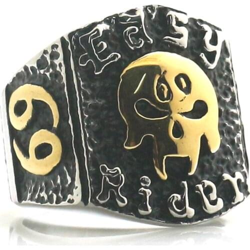 Size 7 To size 15 Unisex 316L Stainless Steel Gold-Silver Color Easy Rider Biker Skull Ring