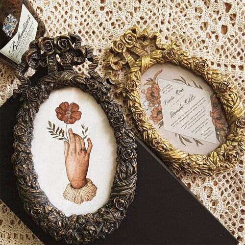 Retro nostalgic rose flower bow photo frame decoration painting living room dining room wall painting carved hanging painting