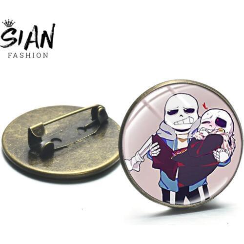SIAN Funny Undertale Series Brooches Sans Cartoon Picture Glass Cabochon Metal Brooch Children Gamer Clothes Hat Pin Collection
