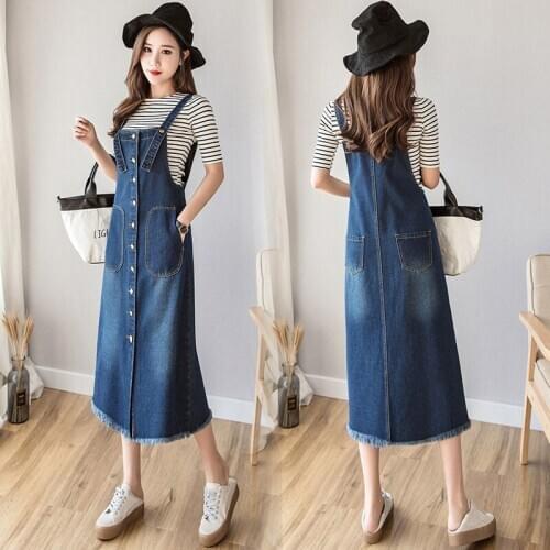 Spring Autumn Strap Denim Dress Plus Size 5XL Buckle Fashion Wild A Line Sleeveless Midi Dress Jeans Fashion Overall Tunic f868