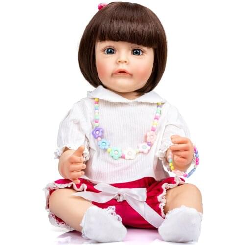 NPK 55CM Full body Silicone Doll Reborn Toddler Girl Sue-Sue Hand-detailed Painting Toy for Girls gift