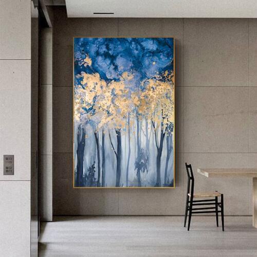 Moderne Posters and Prints Flowing Yellow Drop Blue Canvas Painting Abstract Art Wall Picture for Living Room Cuadros Decoracion