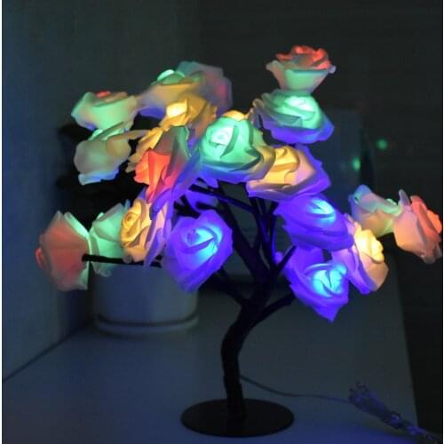 Rose Flower Tree USB LED Night Lights 24LEDs Tree Shape Table Lamp Home Decoration Party Christmas Wedding Bedroom Desktop Decor