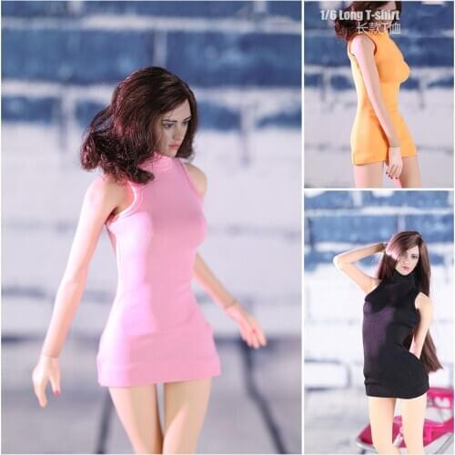 1/6 Scale sleeveless tank top High Collar Dress Hip Skirt Clothes Sexy Short Skirt Model for 12 inches Action Figure Body