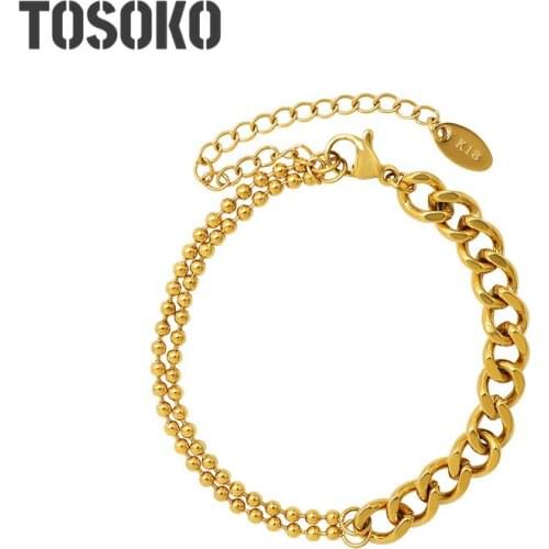 TOSOKO Stainless Steel Jewelry Half Layer With Double Layer Rice Bead Bracelet Women Fashion Bracelet BSE207