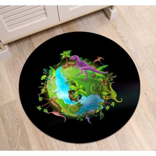Indoor Round Living Room Cushion Bedroom Floor Area Rugs Bathroom Non-Slip Carpet Office Door Mat Planet Evolving Plant Dinosaur