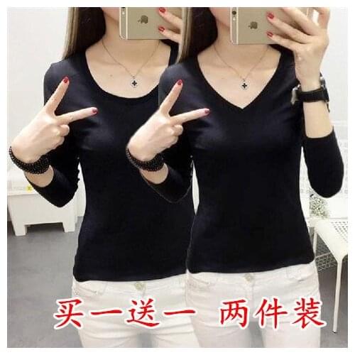 Woman Tshirts Womens Long-Sleeved Spring Wear T-shirt Black round Neck Top Tops Mujer Camisetas
