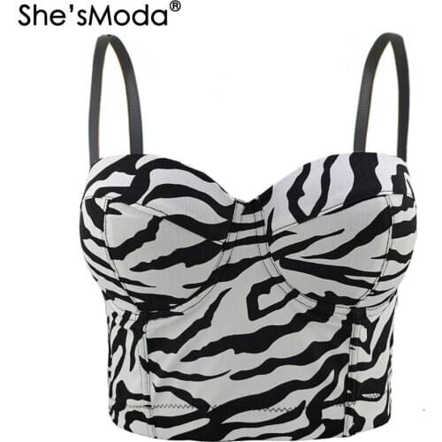 ShesModa Zebra Bustier Push Up Night Club Bralette Womens Bra Cropped Top Vest Corset Plus Size