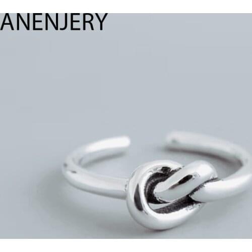 ANENJERY 925 Sterling Silver Simple Retro Knot Thai Silver Rings Adjustable Size Ring Jewelry For Women Wholesale S-R541