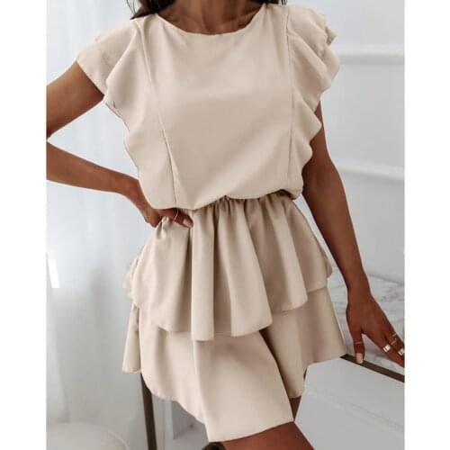 Women Summer Dress Casual Boho Beach Ruffles 2021 Mini Dress Party Sexy O Neck High Waist Female Dresses