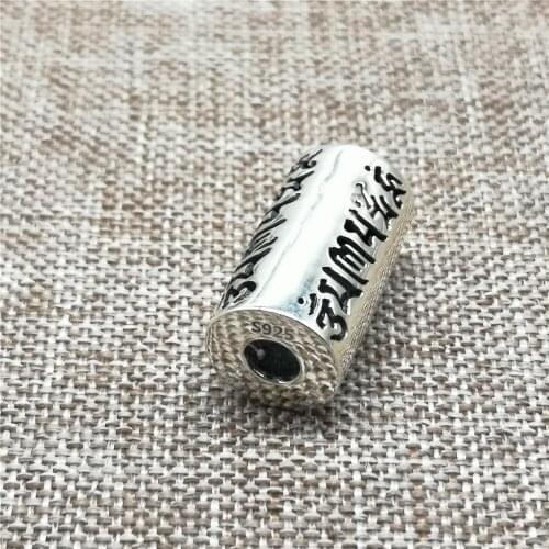 925 Sterling Silver Om mani padme hum Tube Bead 4mm Large Hole for Yoga Meditation Necklace Bracelet