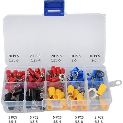 102PCS 10Kinds RV) Electrical Ring Terminal Crimp Connector Kit Set With Box,Copper Wire Insulated Cord Pin End Butt