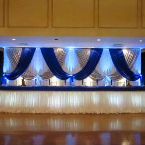 10ft x20ft White Wedding Backdrop with Blue Swags Wedding drapes Stage Party background decoration