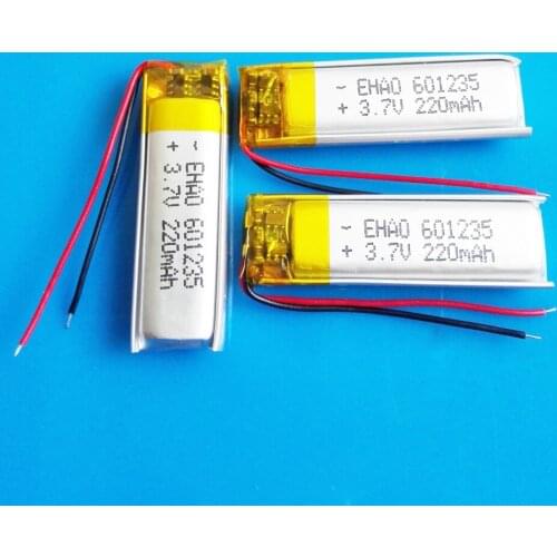 3 pcs 601235 3.7V 220mAh Rechargeable battery lipo polymer lithium batteries for MP3 GPS bluetooth recorder headset e-book