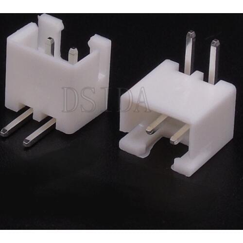 50PCS XH2.54 Pitch 2 Pin 2P 2.54MM Connector 90 degrees Bend Curved Needle Seat Socket 2Pin Plastic Shell With Needle For PCB