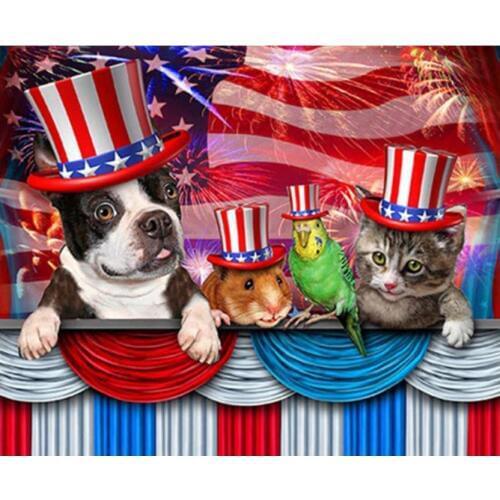 Dog cat animal diamond painting american flag full drill rhinestone embroidery picture mosaic sticker dimond tapestry wall paper