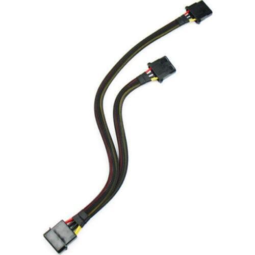 Angitu Black Sleeved 4Pin Molex Male to 2x Female Y Splitter Power Extension Cable - 20/ 30cm