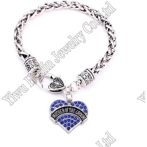 Mother of the groom Awareness Alert Crystal Heart Charm With 20CM Wheat Chain Lobster Claw Bracelet