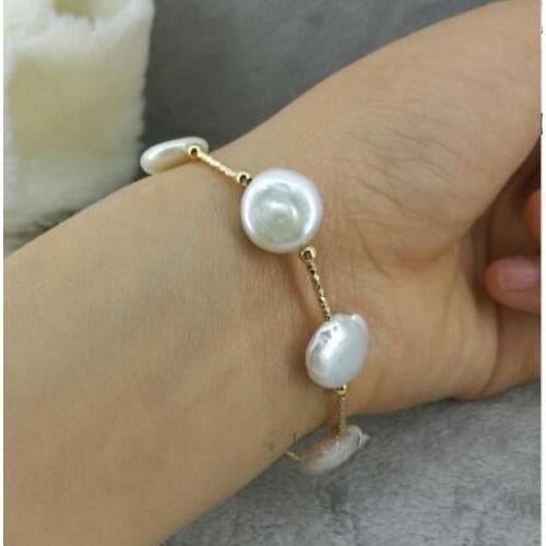 Nature 13-14mm white Baroque south sea pearl bracelet 7.5-8 inch clasp