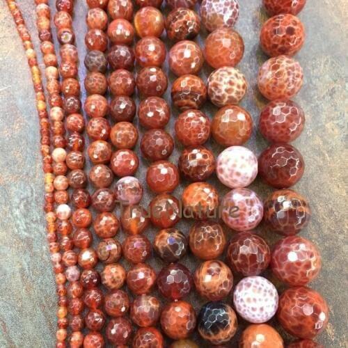 Hot Sale Round Fire Agates Loose Beads Jewelry Faceted Agates Beads Jewelry Making Findings In 4-20 mm BE6057