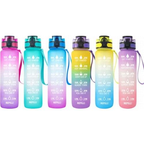 1L Tritan Water Bottle Sports Drinkware Frosted Gradient Travel Water Cup Plastic Motivational Drink Bottle with Handle