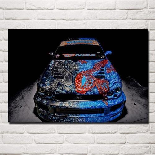Colorfull painted japan tuning sports car KC244 Living room home wall modern art decor wood frame fabric poster