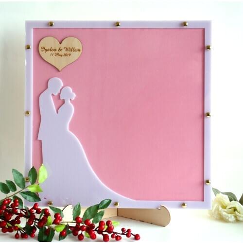 Wooden Wedding couple Guest Book, pink Drop Box, romantic Drop box, Guest Book Alternative, Mrs&Mr Guest Book