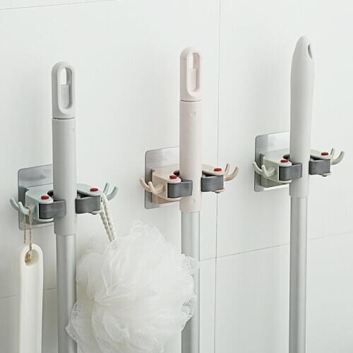 Mop Holder with Strong Sticky Hook for Bathroom Magic Stick Kitchen Items Space Saving Room Organizer Bathroom Accessories