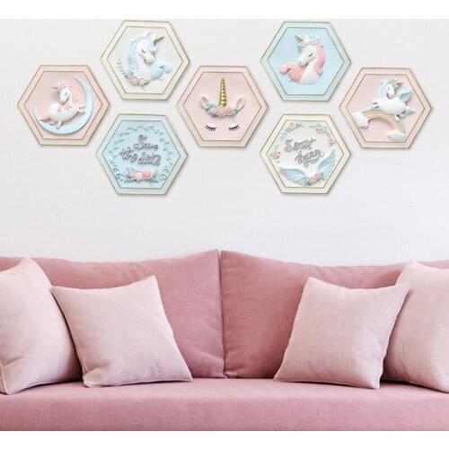 Nordic unicorn Child Wall Decor Three-dimensional Wall Hanging Non-perforated Wall Mural Living Room Bedroom Home Decoration