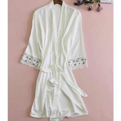Bridal Wedding Robe Sexy Satin Lady Sleepwear Morning Kimono Gown Lace Trim Nightwear With Belt Sping Summer New Bathrobe