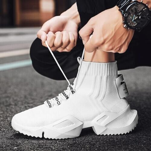 Large Size High Top Massive Socks Sneakers Mens Sport Shoes Men Sports Shoes Mens Running Trainers White Knit Sneackers D-552