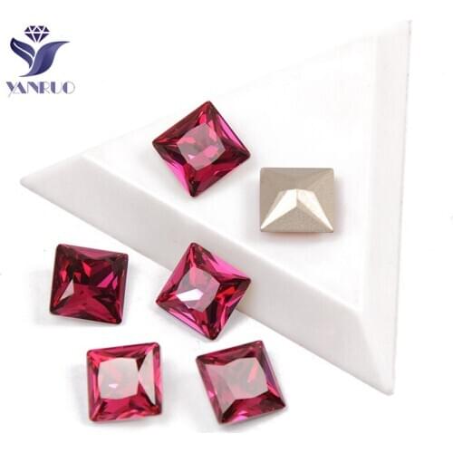 YANRUO 4447 Princess Square Fuchsia Charm Sparkly For Crystal K9 Crystal Sewn Stones Strass Crystal For Craft