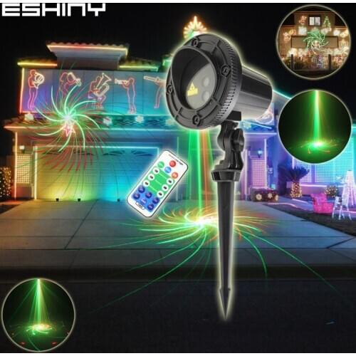 ESHINY Outdoor Remote R&G Laser 64 Patterns Projector WF Holiday House Bar Dance Xmas Tree Wall Landscape Garden Light T219D3