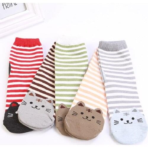 Cartoon straight socks for women adult striped cat socks for women cotton kitten socks