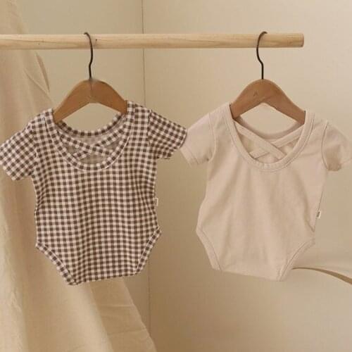 2021 Koreas New Baby Summer Back Cross Triangle One-piece Romper Baby Simple Thin Cotton Romper T-shirt kids summer clothes