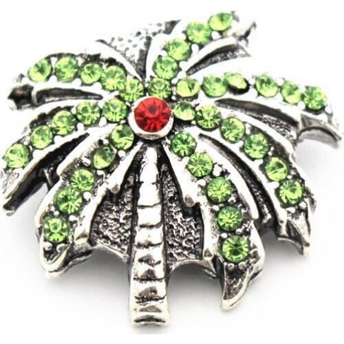 New Snap Button Jewelry 3pcs Metal Silver Coconut Tree Green Crystal Snap Charms Fit 18mm/20mm DIY Snap Button Bracelet Neckalce